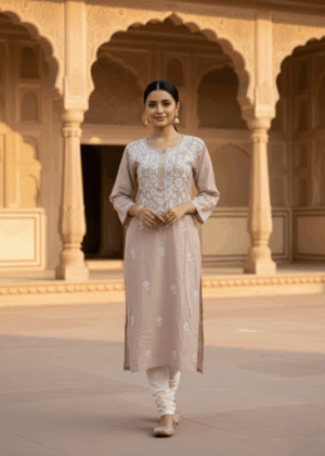 Lite Peach Cotton Chikankari Kurthi