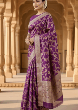 Dark Purple Mal Chanderi Saree