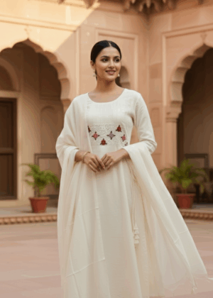 Cream Mal Chanderi Salwar Suit