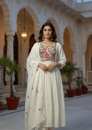 Off-White Mal Chanderi Hand-Embroidered Salwar Suit