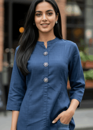 Blue Silk Side-Slit A-line With Pockets Kurthi