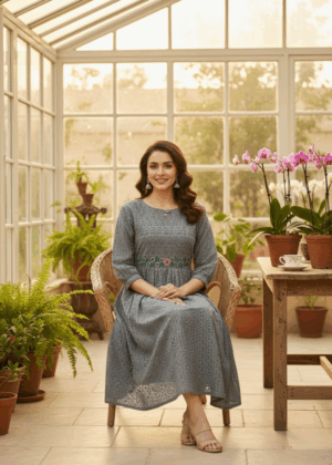 Ash Hakoba Yoke Hand-Embroidered Pleated Puff Sleeves Frock