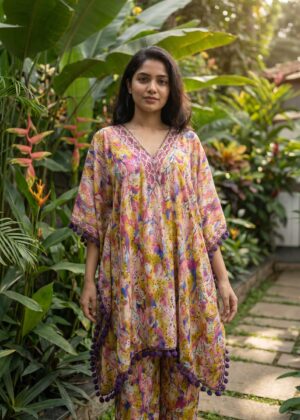 Celestial Bloom Beaded Kaftan Co-ord Set