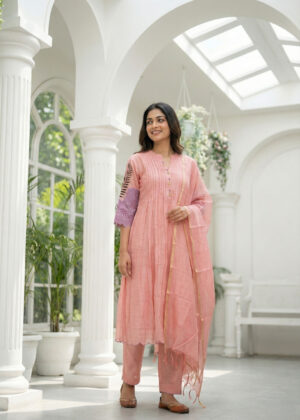 Peach Mal Chanderi Salwar Set